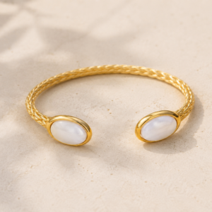 Golden Pearl Harmony Cuff Bracelet