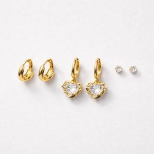 GOLDEN HEART TRIO EARRINGS
