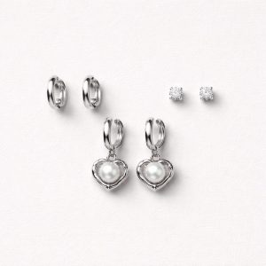 SILVER HEART TRIO EARRINGS