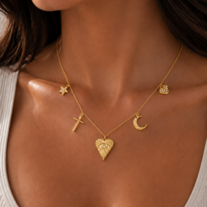 Celestia Moon Charms Gold Necklace