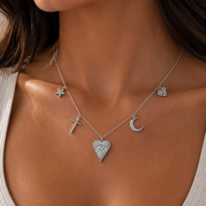 Celestia Moon Charms Silver Necklace