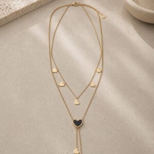 Amorette Double Layer Necklace-Διπλό Κολιέ με Καρδιές σε Χρυσή Απόχρωση