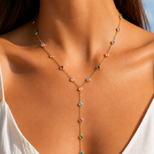 Iris Gold Drop Necklace -Κολιέ Y με Πολύχρωμες Πέτρες