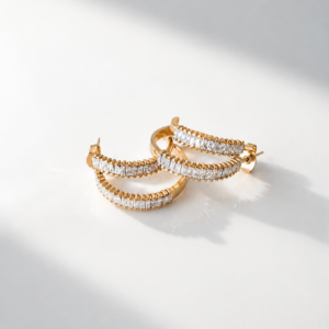Luxury Gold Baguette Hoop Earrings | Minimal Γυναικεία Σκουλαρίκια με Ζιργκόν