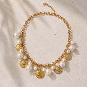 Celeste Pearl Coin Necklace – Κολιέ με Πέρλες & Vintage Νομίσματα